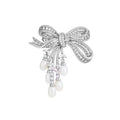 Handmade Luxury Zircon Pearl Bowknot Tassel Pin Stunning Brooch Zpaxo Silver