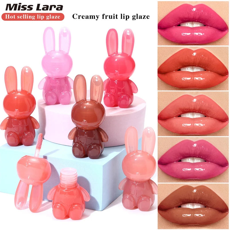 Watery Crystal Clear Jelly Rabbit Lip Gloss Long-lasting Moisturizing Smooth Shimmering Lip Hydrating Liquid Fruit Lip Tint Zpaxo