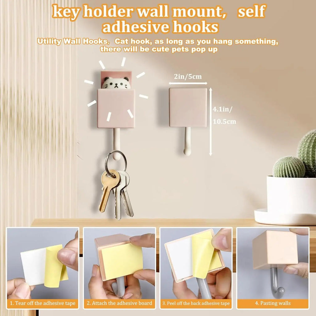 Adhesive Hooks 4 Cute Funny Cat Space Saving Hanger Towel Hook Key