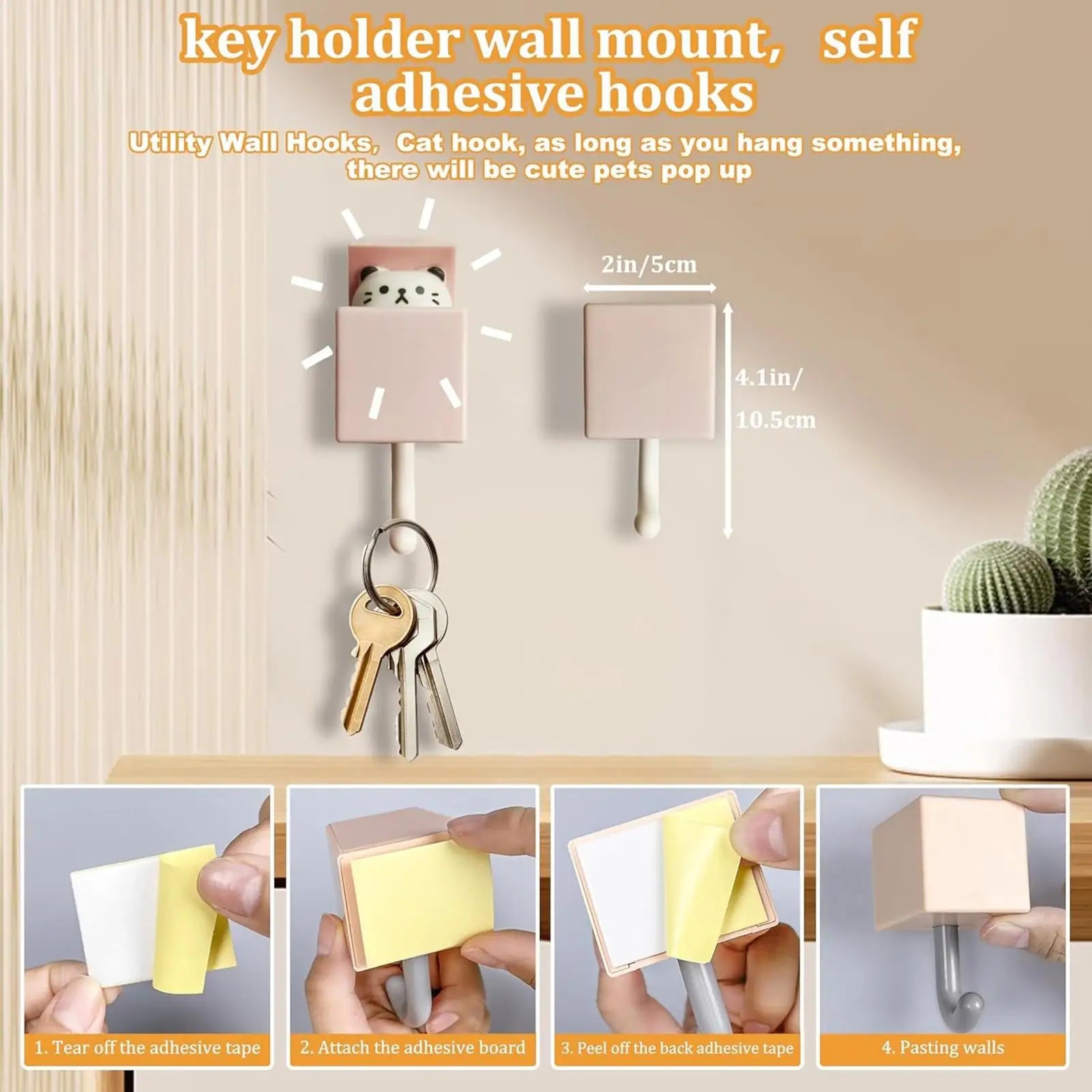 Adhesive Hooks 4 Cute Funny Cat Space Saving Hanger Towel Hook Key