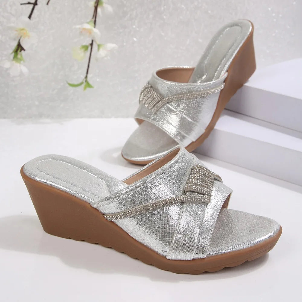 2026 Women's Slope Heel Slippers Summer Thick Bottom Fish Mouth One Zpaxo 36 Silver