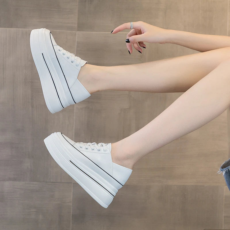Women Comfortable Platform White Black Sneakers Two-way Wearable Zpaxo