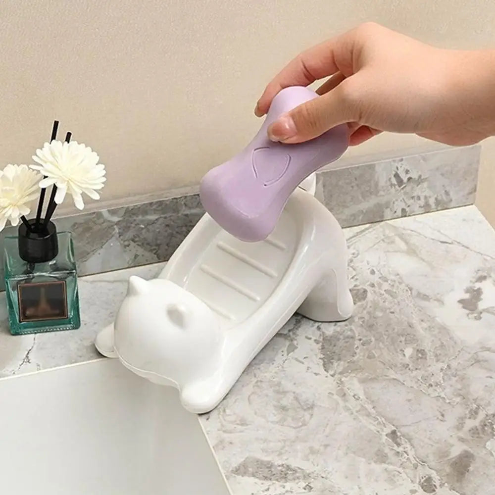 Cat Shaped Soap Dish | Plastic Draining Holder for Bathroom Soap Dish Zpaxo
