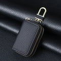 Unisex Double-layer Car Key Bag Lychee Pattern Leather Protection Zpaxo Black
