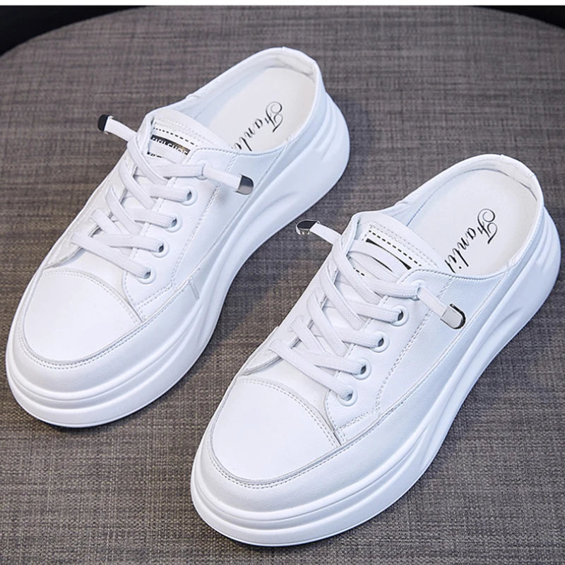 White Platform Mule Sneakers Slip Backless Thick Sole Height Zpaxo