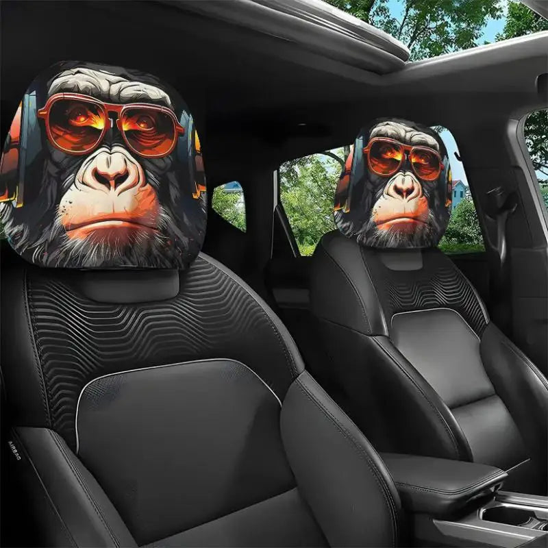 2-Pack Funny Face Car Headrest Covers – Washable Polyester