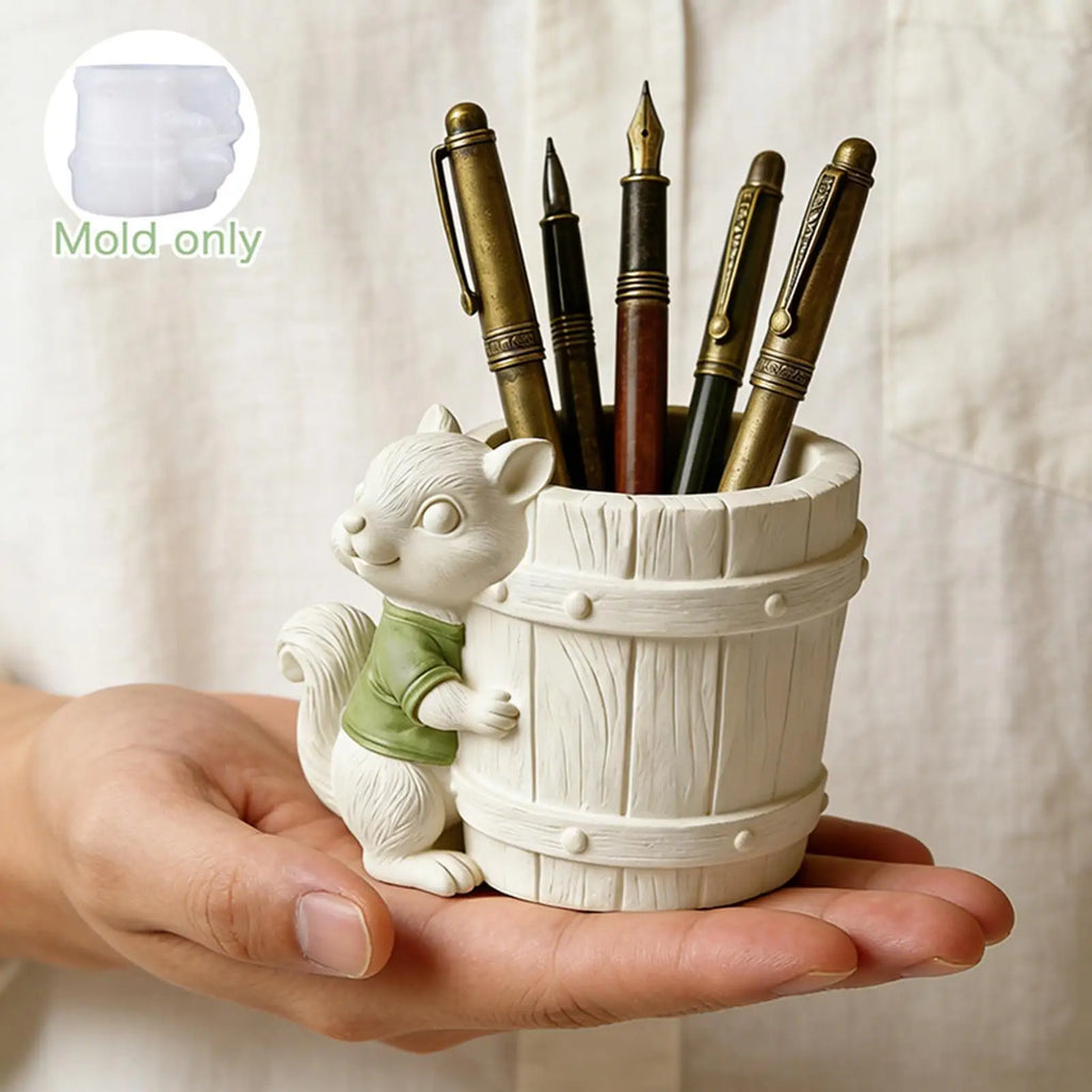 Pen Holder Mold 3D Squirrel Silicone Organizer Plaster Concrete Planter Mold for Organizer Container Flower Pot Clay Craft Zpaxo