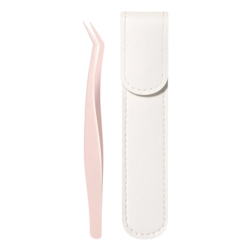 Stainless Steel False Eyelash Tweezers Precision Leather Case Lashes Zpaxo Pink