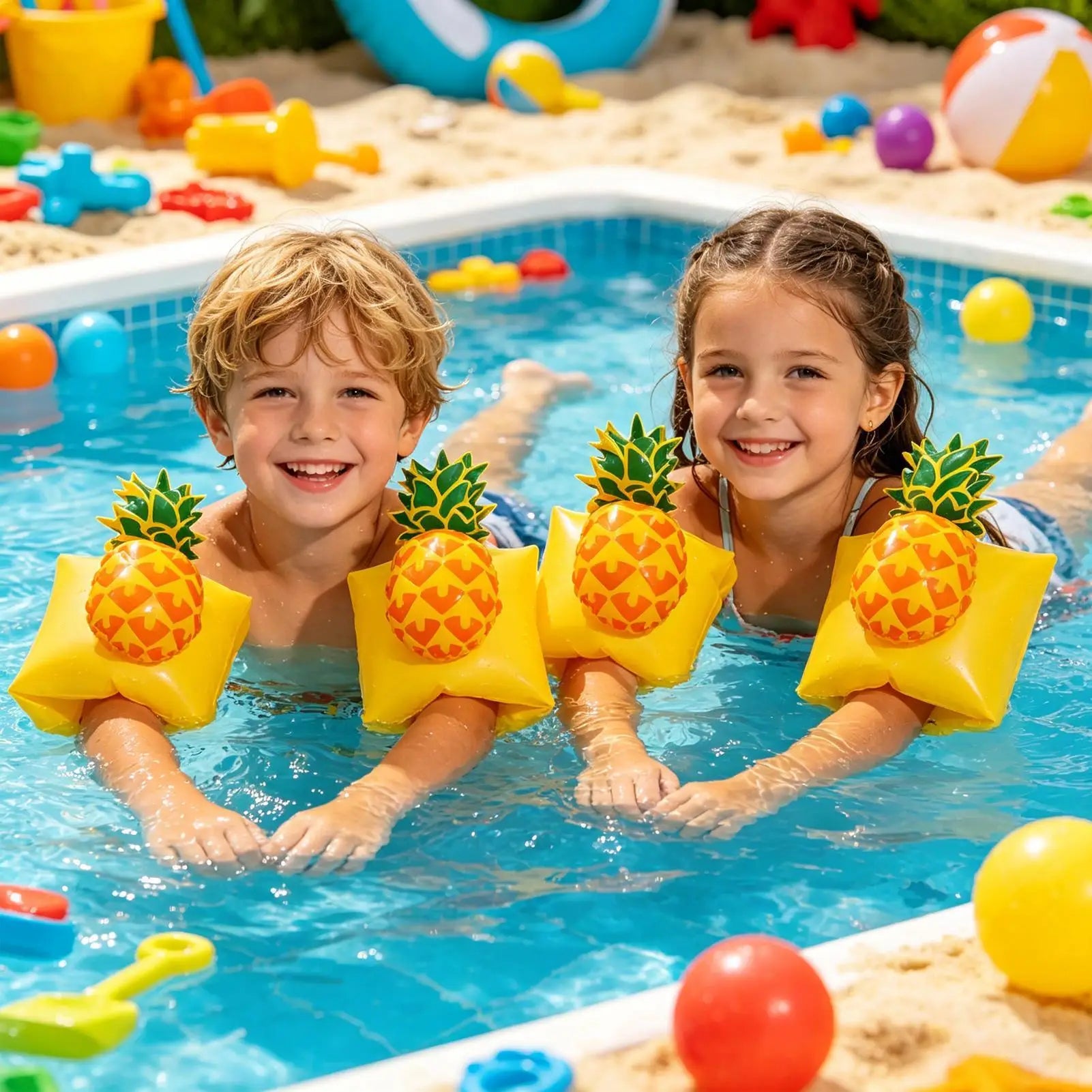 Kids Pool Floats Cute Inflatable Pineapple Sleeves Pool Swimming Floats For Water Beach Lake Summer Vacation Travel Boat Cruise Zpaxo
