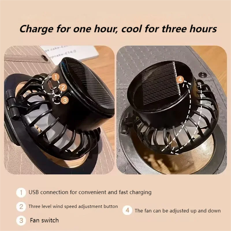 Outdoor Solar Fan Bucket Hat Travel Fishing Sunscreen Big Brim Sun Zpaxo