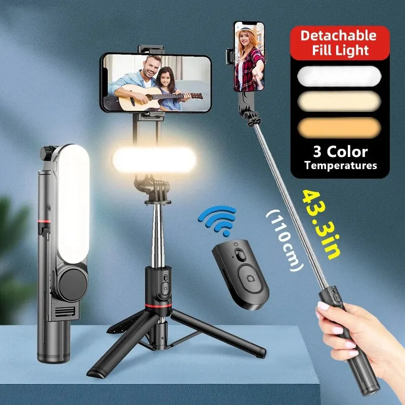 Portable Selfie Stick Phone Tripod With LED Light & Wireless Remote Extendable Tripods Stand 360 Rotation Compatible For iPhone Zpaxo