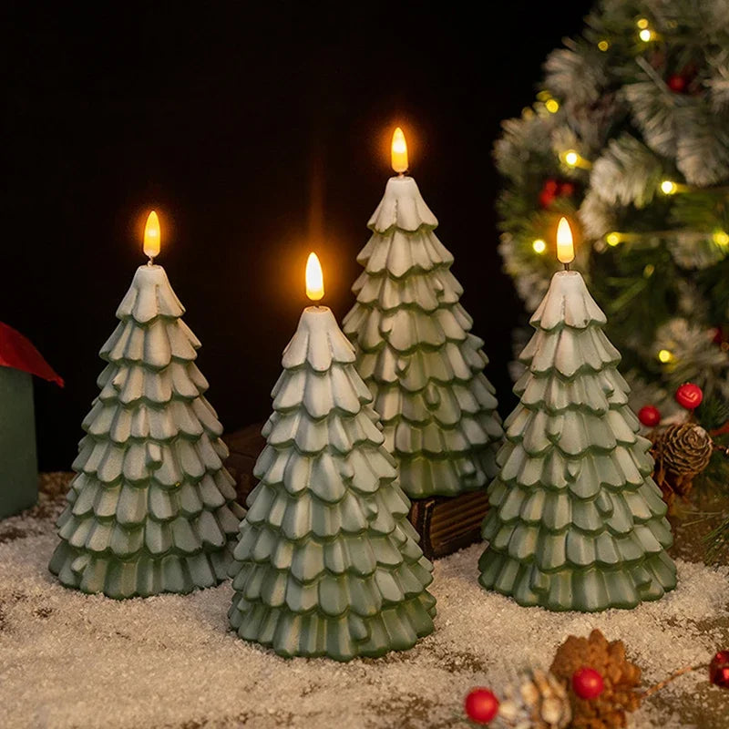 Christmas Tree Shaped LED Candles Flameless Pillar Battery Operated Zpaxo