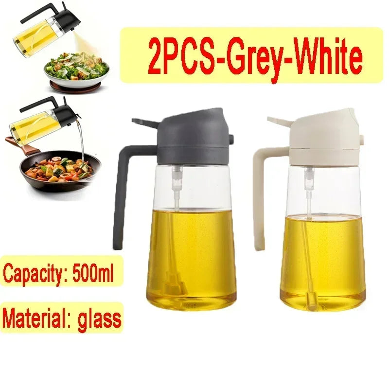 Oil Spray Kitchen Glass Oil Spray Bottle 500ml Olive Oil Sprayer Camping BBQ Kitchen Baking BBQ Picnic Kitchen Tools Zpaxo 2pcs-grey-white