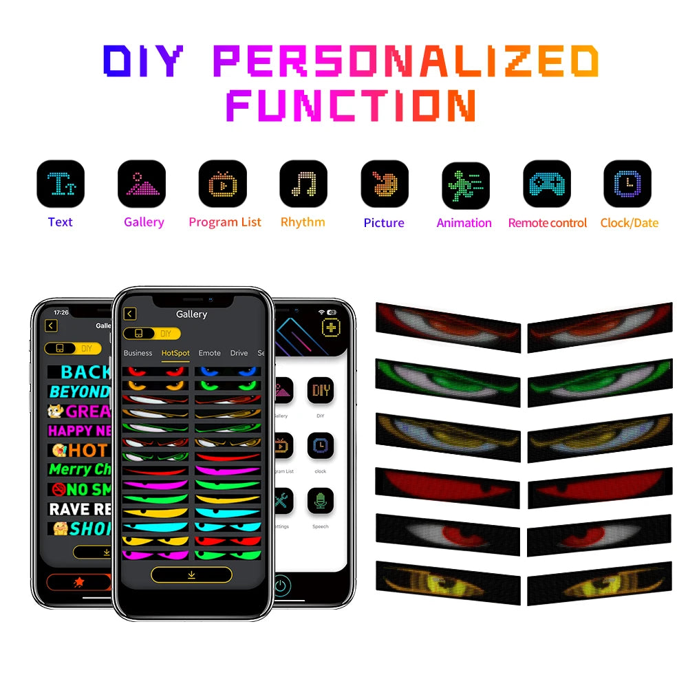 LED Devil Eye Car Lights Dynamic Flexible Programmable Custom Bluetooth Control LED Eyes Display Light For Car Decor Zpaxo