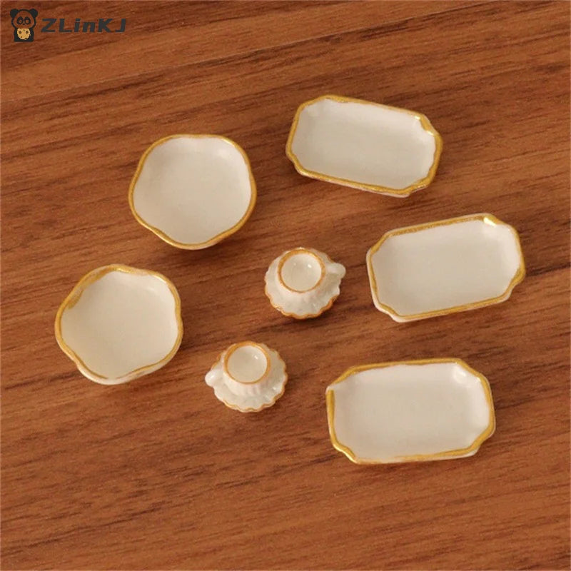 ▶1Set 1:12 Dollhouse Miniature Dinner Plate Coffee Cup Tray Bowl Dishes Kitchen Tableware Model Decor Toy Doll House Accessories Zpaxo