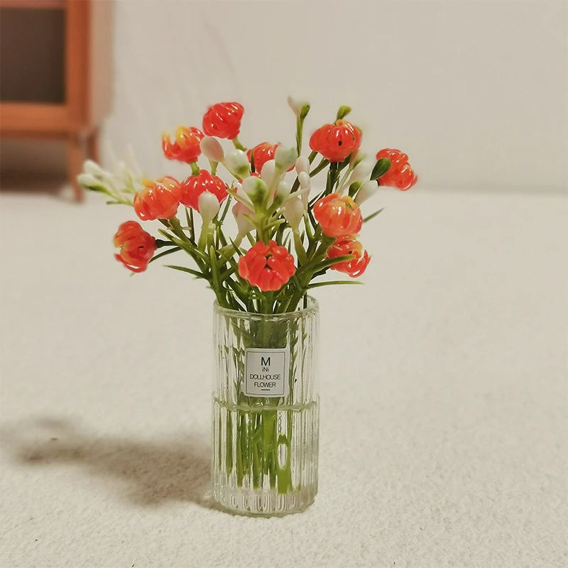1 12 Miniature Dollhouse Potted Plant Flower Bouquet Greenery Bonsai Zpaxo Orange