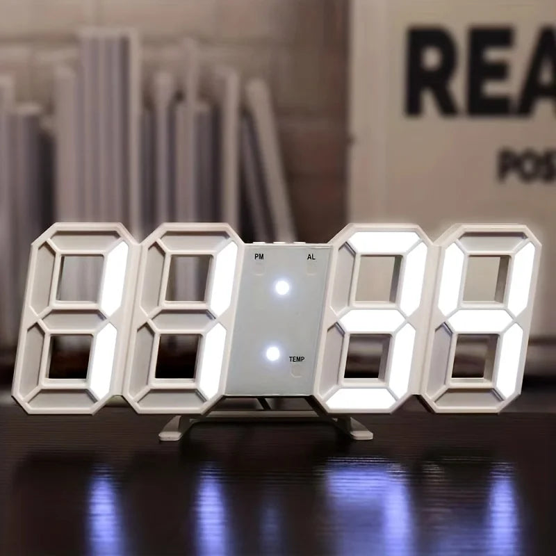 3D LED Wall Clock Modern Digital Design Nightlight Luminous Alarm