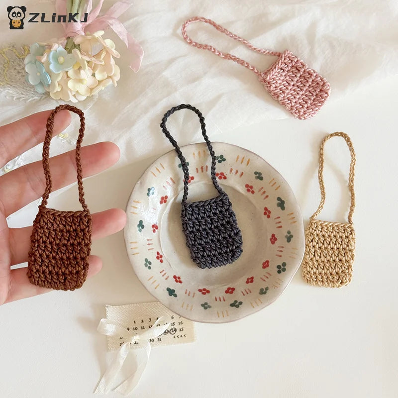 ▶1PCS Hand-crocheted Flower Bag For 15/17cm Doll Dollhouse Kids Toys Doll Satchel Baby Clothes Cute Doll Accessories Zpaxo