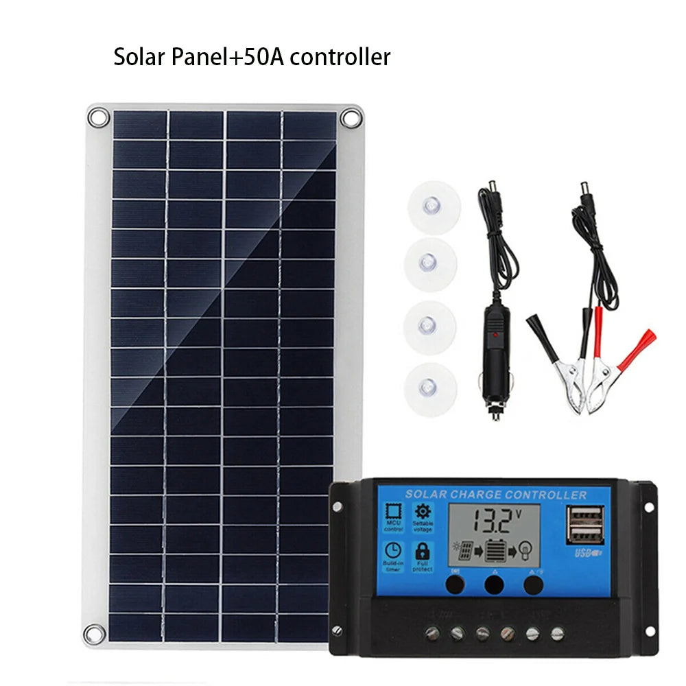 Solar Panel Set 30W Kit Controller Portable USB Generator System 12V 24V Electric Energy Power Charger Camping Board 10/20/30A Zpaxo with 60A controller