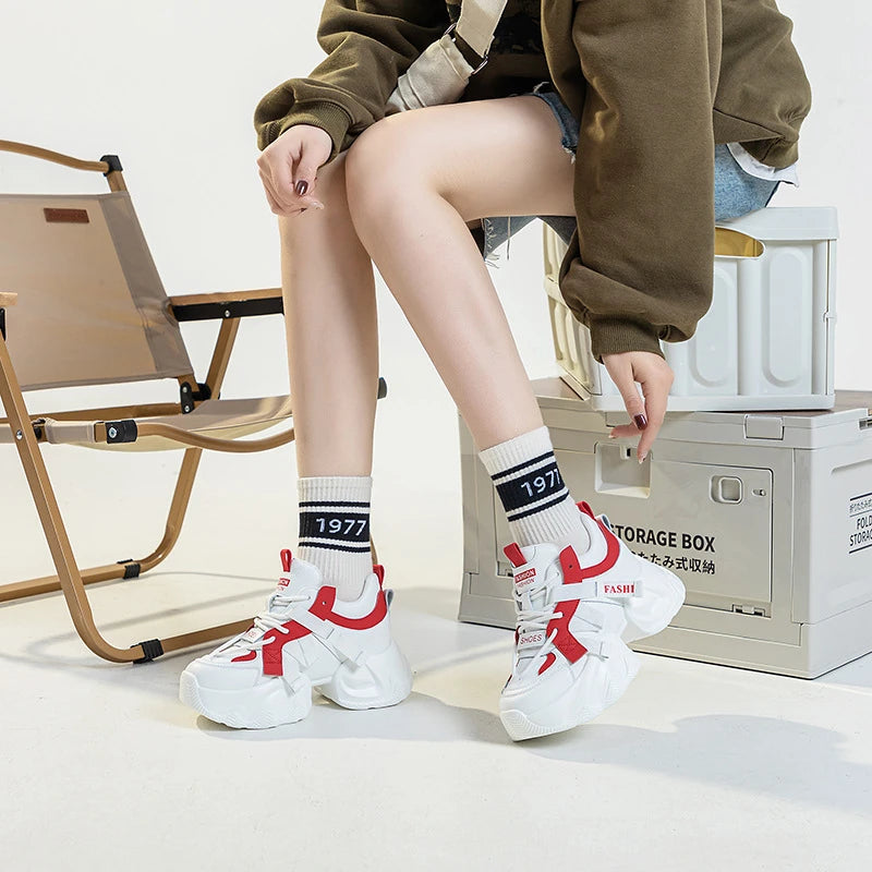 Womens Platform Chunky Sneakers Multiple Colors Hidden Heel Lift Lace Zpaxo