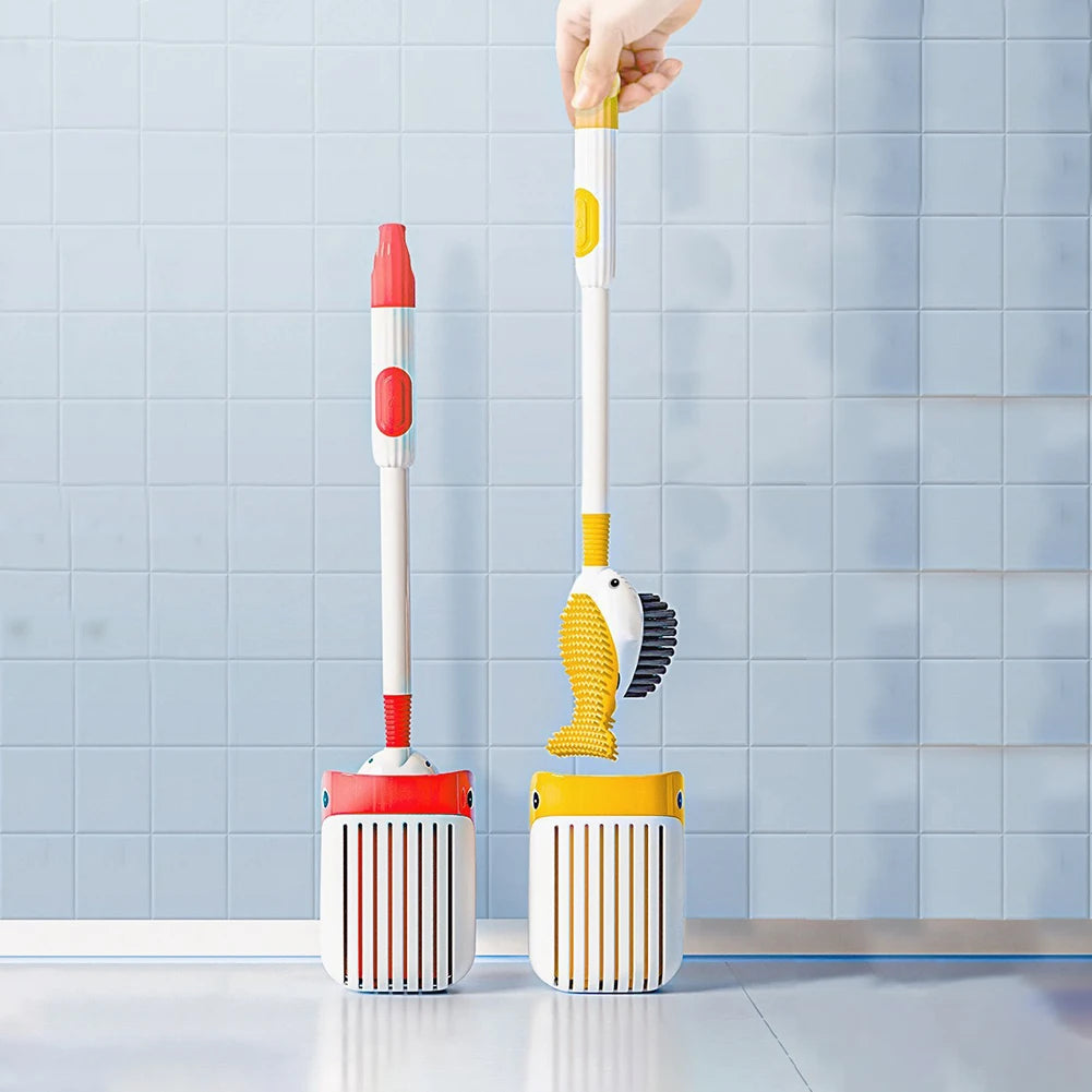 Cartoon Whale Toilet Brush Refillable Handle Dispenser Cleaning Wall
