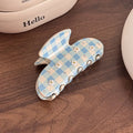 New Diamond-Studded Acetate Hair Claw Butterfly Shape Floral Pattern Hair Clip Sweet Style Elegant Shark Clip Back-Head Updos Zpaxo Blue Grids