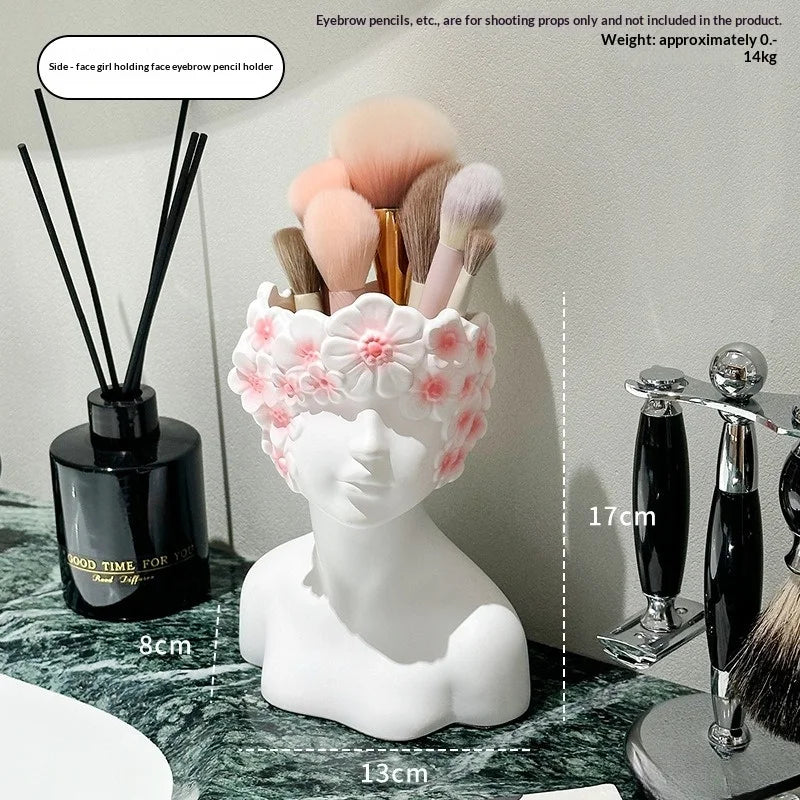 Nordic Face Girl Makeup Brush Holder – Resin Desk Organizer Makeup Brush Holder Zpaxo A