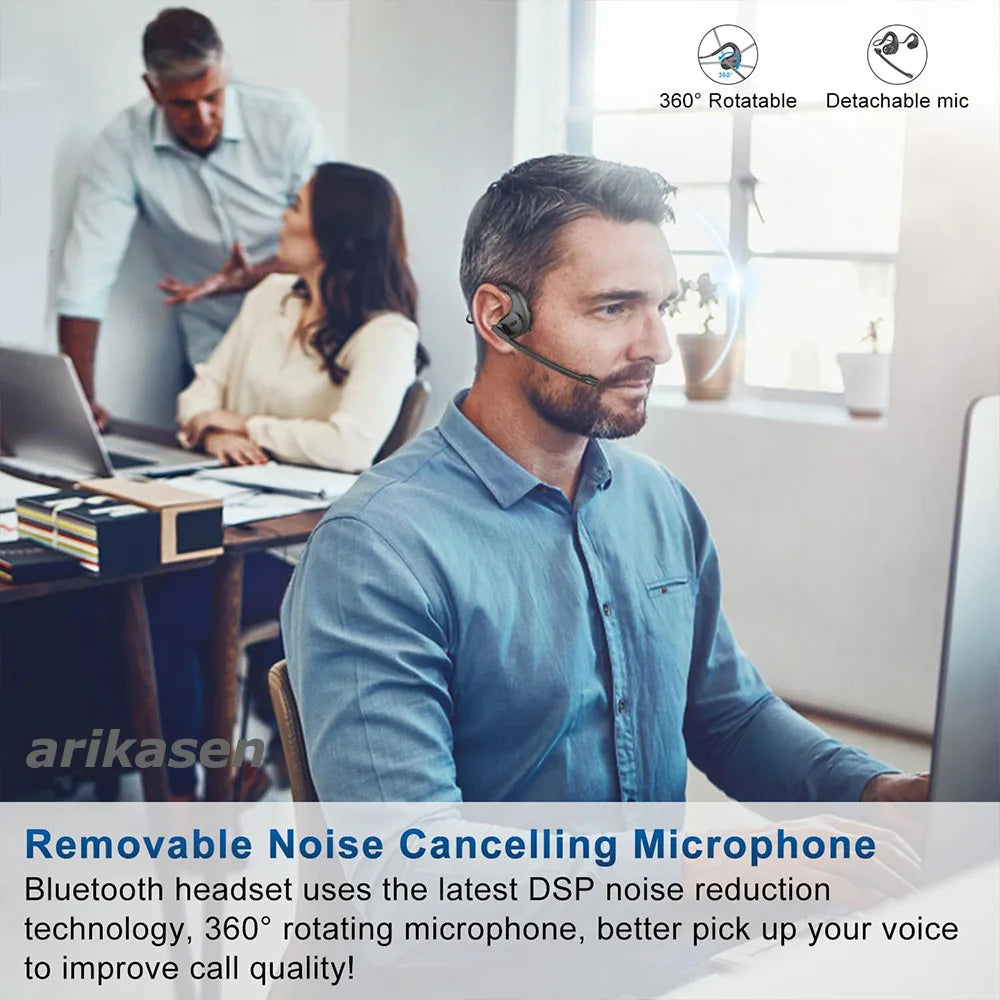Wireless Bluetooth Headsets Microphone Detachable Mute Button Open