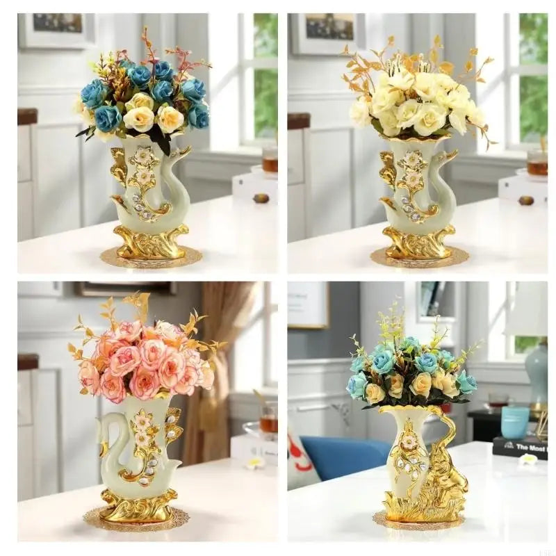 Ceramic Vases Elephant Figurine European Flower Pot Living Room Decors