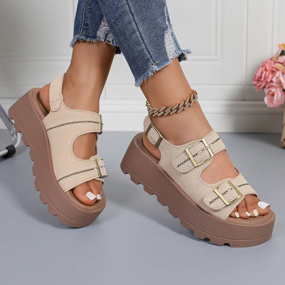 Women Buckle Latch Design Relaxation Sandals Summer Fashion Round Toe Zpaxo 39 image color 1