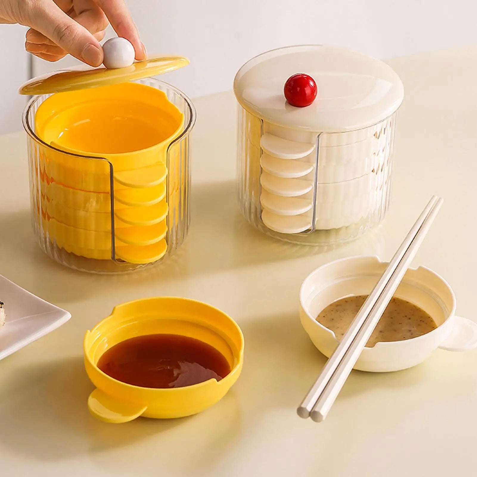 Dipping Sauce Bowl 5 Dustproof Dishes Lid Condiment Bowls Handle