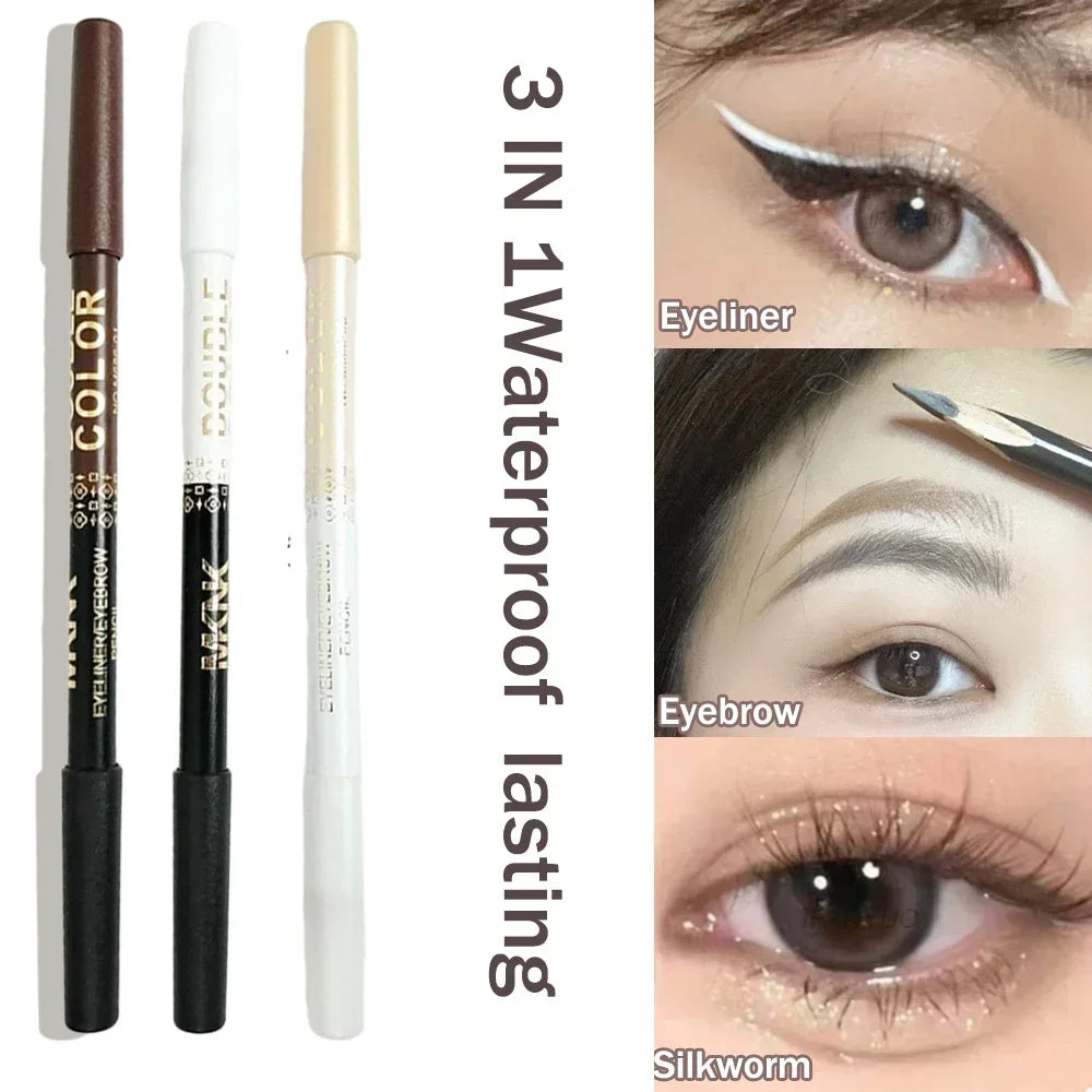 Mulitfuntional Two-Tone Black White Wood Eyeliner Pencil Pearl Highlighter Makeup Pen Brown Eyebrow Draw Lower Eyelash Cosmetics Zpaxo