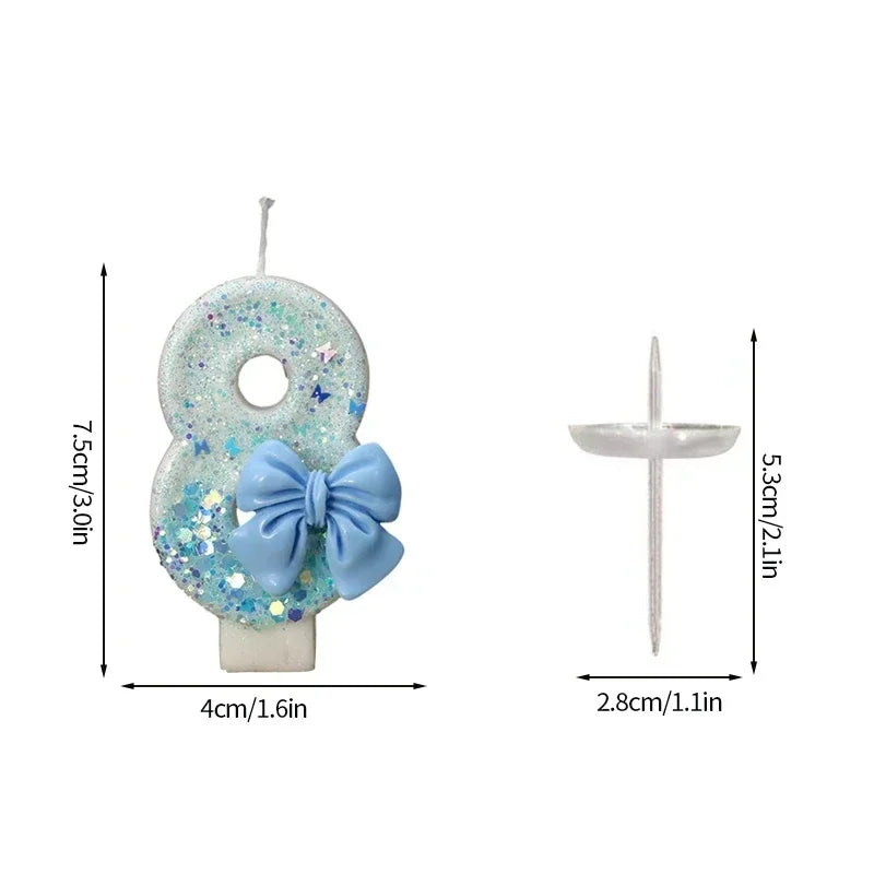 Blue Bow Glitter Number Birthday Candles Baby's First Cake