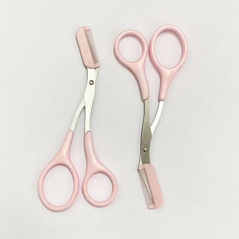 Women Eyebrow Scissors Comb Brow Trimmer Scraper Trimming Knife Face