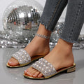 Women Slippers 2026 New Rhinestone Sandals Fashion Crystal Slippers Comfort Non Slip Beach Shoes Women High Heels Slides Women Zpaxo Silver 43