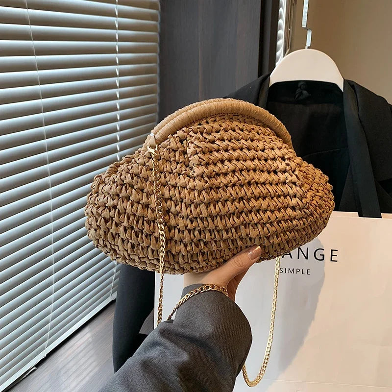 Summer New Straw Weaving Crossbody Bag Fashionable and Casual Shell Bag Women's Shoulder Bag with Excellent Texture Zpaxo