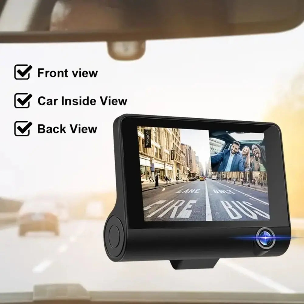 Three Lenses Car Driving Tachograph Front Rear Inside Night Vision HD Zpaxo