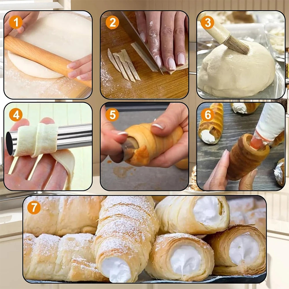 3/5/10Pcs Stainless Steel Cream Horn Mold Large Size Cannoli Tubes Croissant Mold Cones Pastry Roll Baking Tools Zpaxo