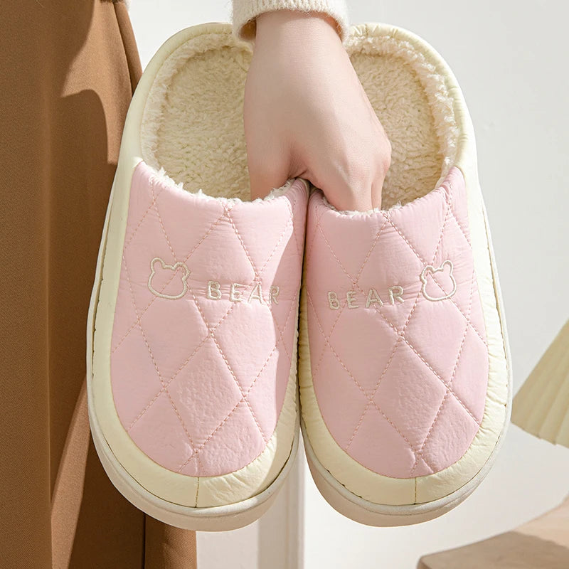 Winter Warm Fur Slippers Men Women Couples House Non Slip Soft Shoes