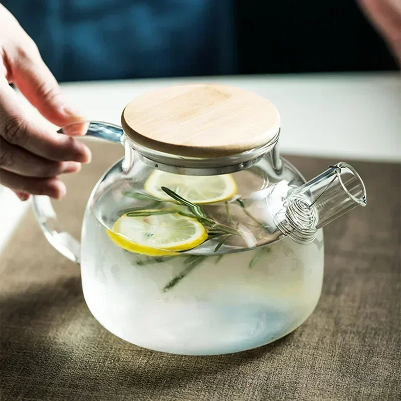 1/1.8L Transparent Borosilicate Glass Teapot Heat-Resistant Large Clear Tea Pot Flower Tea Set Puer Kettle Cup Office Home Tool Zpaxo