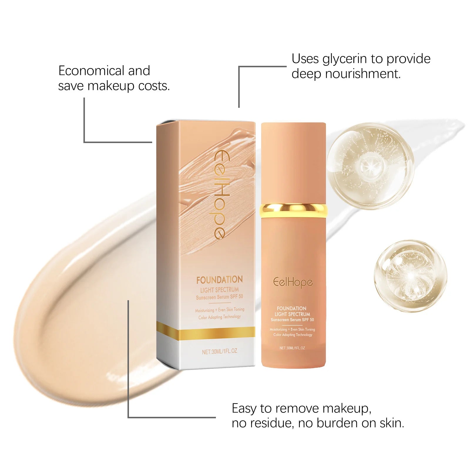Eelhope 4-in-1 Foundation SPF 50+ Color Changing Matte Liquid Liquid Foundation Zpaxo