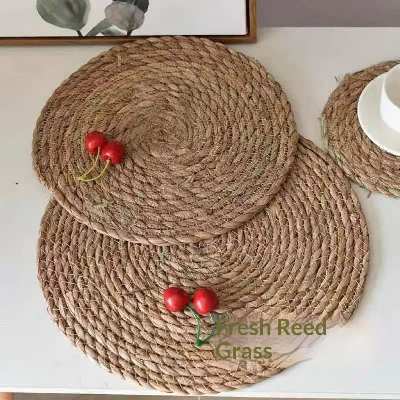 Handwoven Rattan Round Placemats – Heat-Resistant Table Mats Woven Placemat Zpaxo