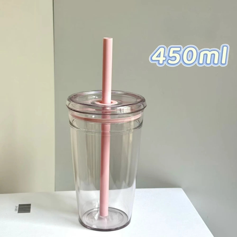 450ml Reusable Transparent Straw Cup – Car & Office Tumbler Reusable Straw Cup Zpaxo Pink