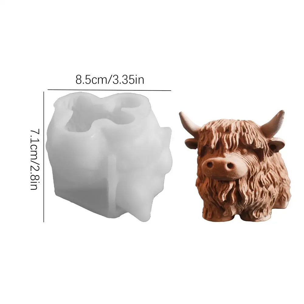 Highland Cow Silicone Mold Reusable 3D Resin Candle Chocolate Cake