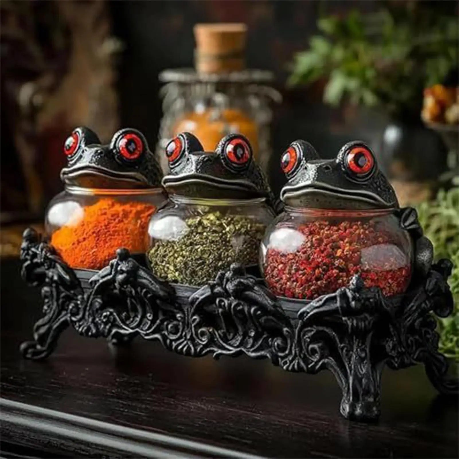 Seasoning Jars Frog Design Salt Pepper Organization Canister Apothecary Jar with Lids for Kitchen Pantry Cabinet Counter Food Zpaxo
