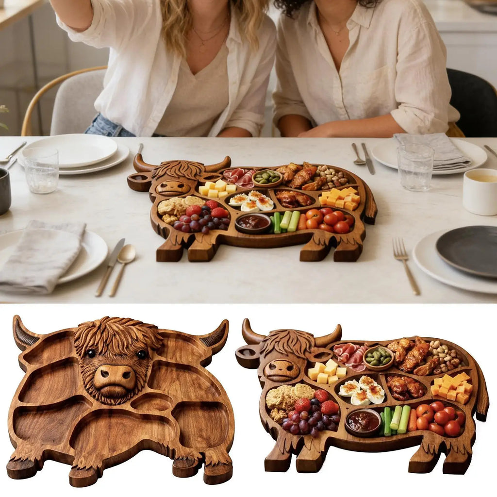 Wooden Cow Charcuterie Board Cheese Platter Appetizer Serving Tray