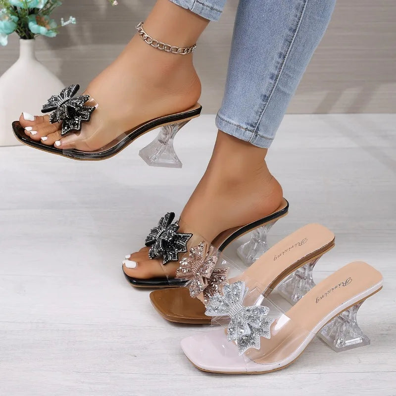 2026 Summer Open Toe Woman's Slippers Crystal Bow Decorated Female Zpaxo