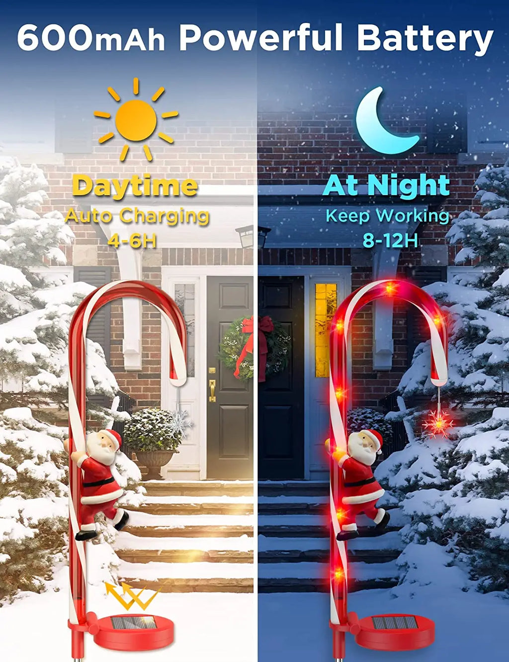 Solar Light Candy Cane Lamp Snowflower Santa Claus Outdoor Waterproof Zpaxo