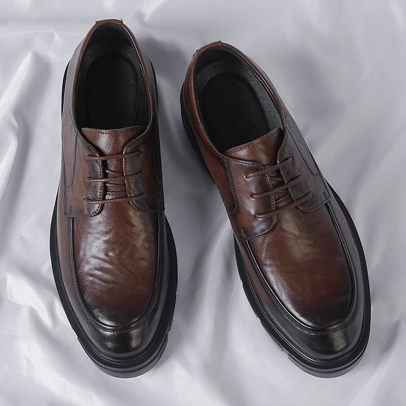 Height Increasing Hand Grained Pattern Formal Business Low Lace Up Zpaxo