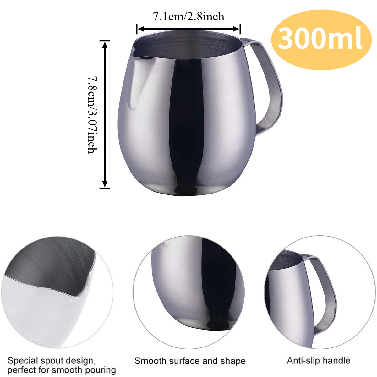 10oz Stainless Steel Milk Frothing Pitcher – 300ml Latte Art Jug